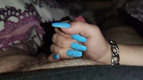 Handjob With Long Blue Nails *thick Cum