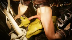 After fucking orc girl's pussy and ass, I start fucking her throat and tits in 3D Full HD