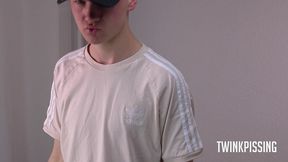 alex (18) - cute german twink pissisng his boxers, jerking off and filling glass with piss