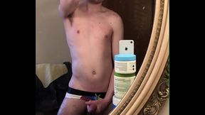 Sexy Twink Niko Springs Shaves His Hot Body and Shows Off His Big Cock