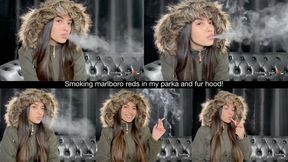 Smoking marlboro reds in my parka and fur hood!