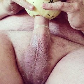 Fucking a white melon with cum