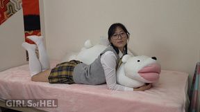 petite nerdy teen with glasses lifts up her skirt and plays with her pussy