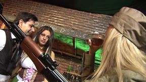 a pretty fraulein, donna bell, is seduced into having a threesome with a cute blonde, katie weale and an old guy