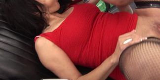 Brunette MILF shares guys in hot threesome