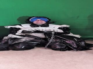 Layered PVC Maid Aoi in a lengthy magic wand sextoy session