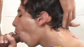 ”Adorable twinks Alfonso & Cesar stuff each other in a shower”