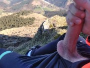 Jock in Fishnet Jerks his Big Fat Cock and Cums on Top of the Mountain 🗻🌲🍃