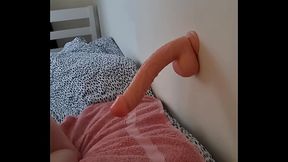 Sissy takes huge dildo doggy style