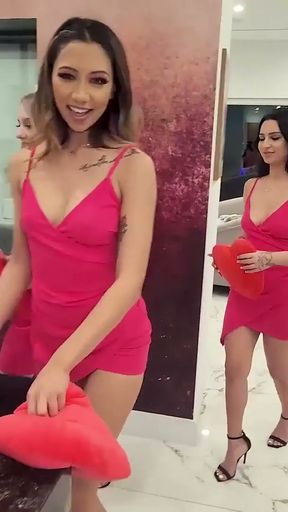 Horny Girls Kallie Taylor, Kimora Quin &amp; Kiana Kumani Share One Fat Cock For Valentine's Day - BFFS   Clip 1