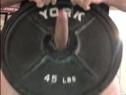 NSFW Grip Strength Training @ The Gym While Humping The Hole Of A 45 Pound Barbell Plate Until I Cum