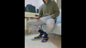 Large jock in spin flops draining off on a bed