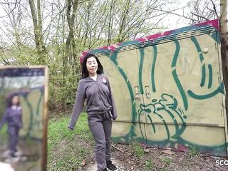 GERMAN SCOUT - Petite 43kg half Asian Teen Lore Pick Up for first Time Casting Fuck