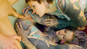 ”2 Fat Tattoo Girls Get Booty Screwed By A Huge Cock”