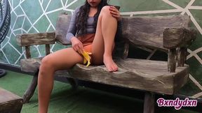 Smoking hot latina grinds banana till she drips cum