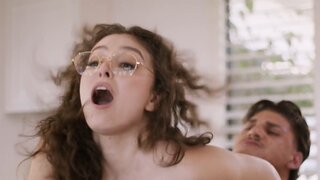 Leana Lovings's cute little boobs bounce as she rides his cock
