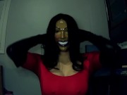 Forever Smiles Pt2! Masked smiling Jane feels her tight body with her leather gloves!