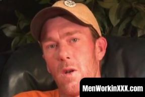 MenWorkinXXX.com - Mature amateur gay strips after an interview and jerks off vigorou