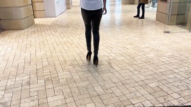 Blonde salesgirl sucked in mall toilet big tits high heels