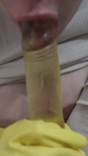 My Pregnant Wife Masturbates in a Yellow Dish Glove and Talks About How Much She Loves Masturbating in a Dish Glove and Wants