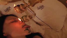 Submissive slut Andreia perfect body big nipples firm tits humiliation spanking with hot candle wax slave lesson
