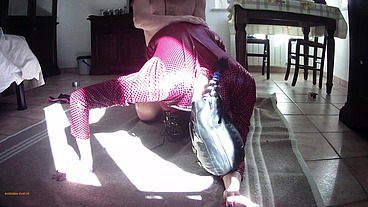 Milf in leather catsuit and boots over the knee, throated, fucked, cum on tits
