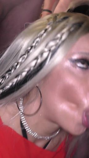 Beautiful Fairy on Her Knees Pleasing a Gang of Hard Cocks