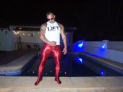 muscle man poses in ballet tights