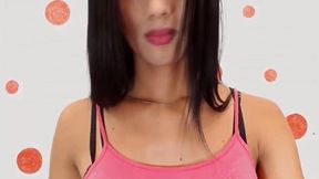 Shemale in skirt shift her panties tp the side to stroke her big cock