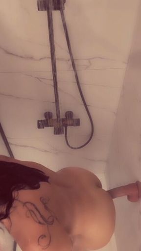 Playing with my big boy dildo in the shower!!