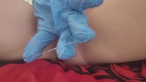 a very hardcore doctor: anal orgasm with squirt after inspection of the holes with latex gloves and vaginal suppository