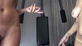 Naught lesbians had fun using strap for orgasm