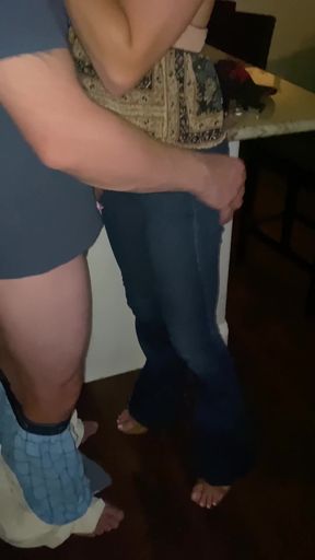 MILF gives a deepthroat blowjob to her toyboy