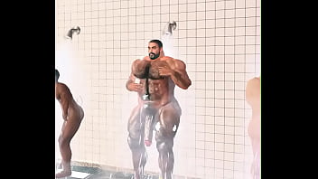 muscle bear urschel and teammates shower in football locker room