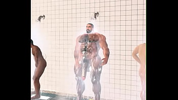 muscle bear urschel and teammates shower in football locker room