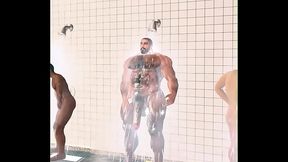 muscle bear urschel and teammates shower in football locker room