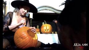 Julia Ann and Jenna Foxx Carve Pumpkins