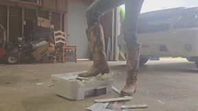 Chrissy crushing printer in brown cowgirl boots