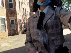 Sexy blonde tranny solo outdoors