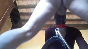 tied &mdash;  blinfolded and ball gagged then has to suck a big cock &mdash;  rough deepthroat