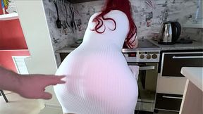 Older woman's dress slips revealing a huge ass&#x1F351; in a thong