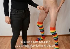 Haha, my boy CUMS from kick in the balls. Orgasm without hands. Ballbusting