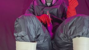 double hazmat suit and gas mask vibrator