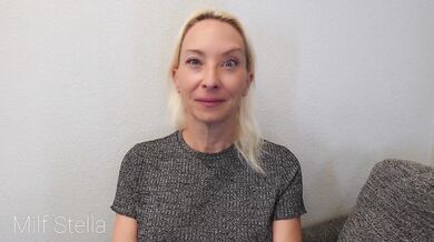 Blonde MILF cuffed submissive gives perfect footjob POV