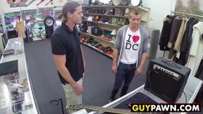Handsome dude shared by leather clad homo and his friend