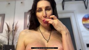 Fed a hot MILF with cum and warm milk instead of learning lessons