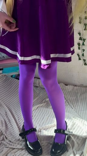 Cosplaying teen in nylons gets frisky