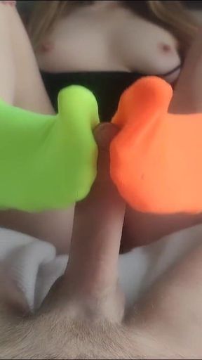 My Feet Are in Colorful Mismatched Socks for Pleasure - Hot Sockjob