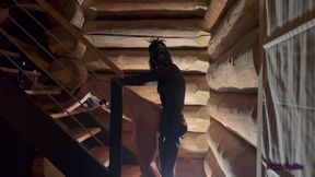 Dark Pegging on the Stairs with a Pink Dildo