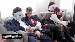 Hot And Horny Stepdads Put On Costumes And Surprise Their Teen Twinks On The Couch